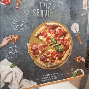 Pizza Serving Set with Bamboo Board and Cutter